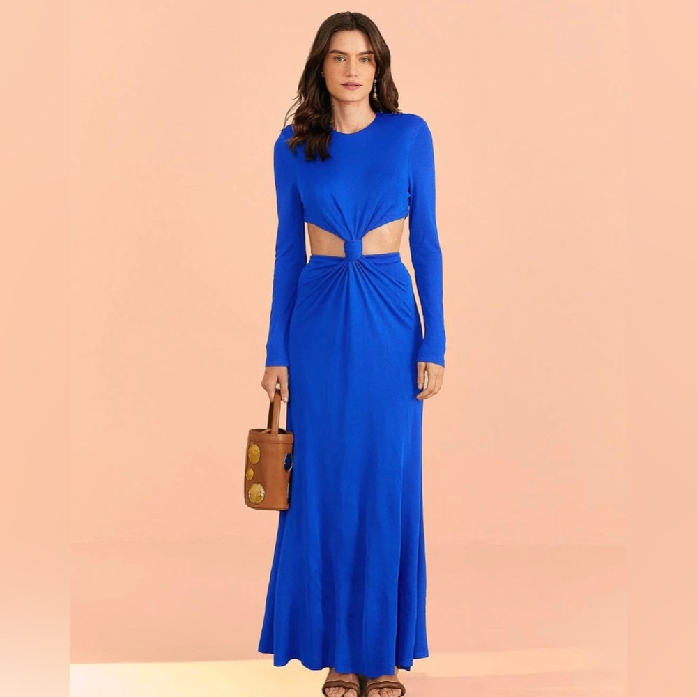 FARM RIO KNOT CUT OUT MAXI DRESS, SZ MEDIUM - Blue Maxi